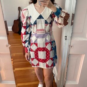 “Nohr” Patchwork Collared Mini Dress